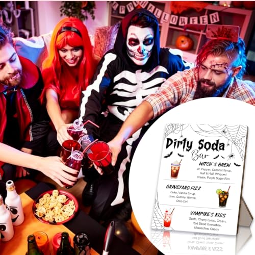 White Halloween Dirty Soda Bar Sign, Wooden Desktop Party Decor