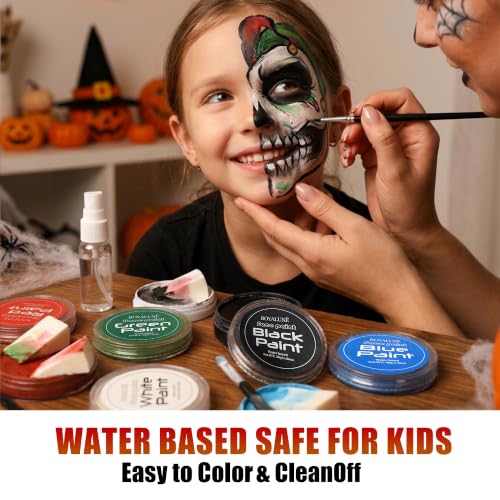 Halloween Face & Body Paint Kit - Black White Green Washable Zombie Makeup - Variation of Black+White+Green