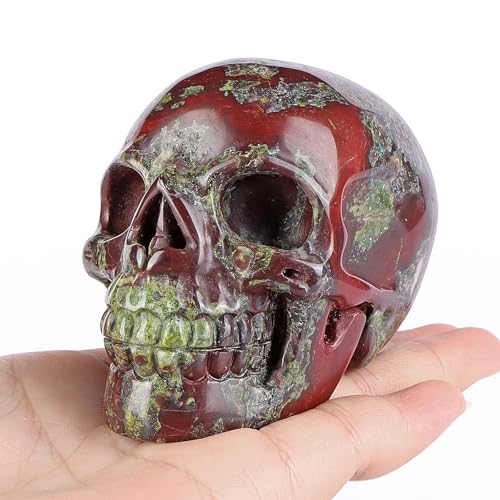 Dragon Blood Stone Crystal Skull Figurine - Carved Healing Skull Decor - Day of The Dead Gift