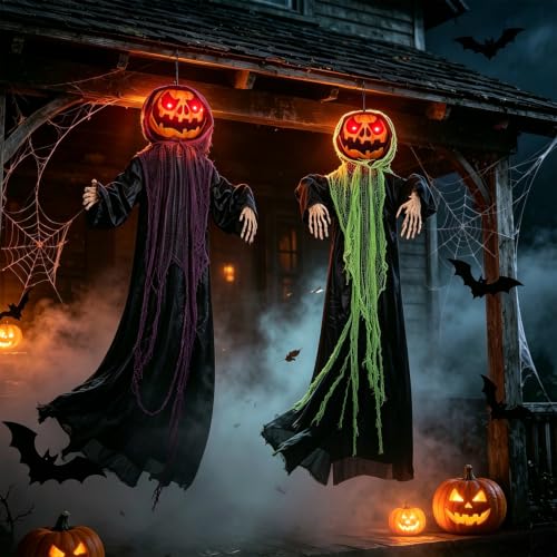 Halloween Hanging Pumpkin Men - 6ft Lighted Spooky Decor, 2-Pack