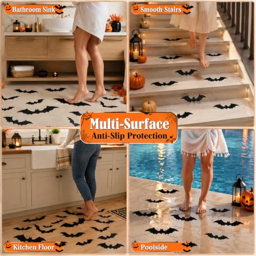 Halloween Bat Non Slip Bathtub Stickers with Scraper - Waterproof Bathroom Decal Set