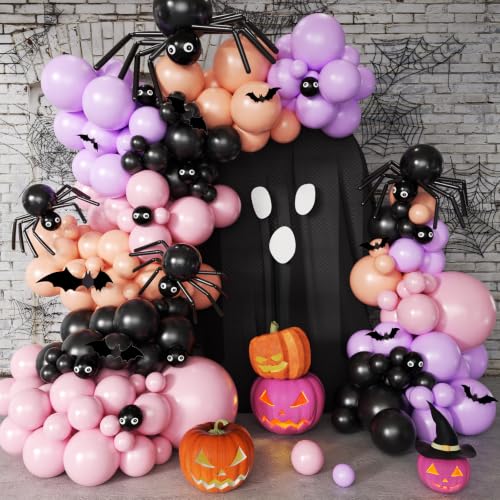 Halloween Balloon Arch Kit - Pink, Black, Purple, Peach Party Decorations