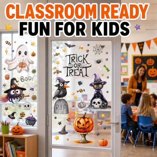 Halloween Window Clings Set - 86pcs Cute Spooky Ghost, Black Cat, Spider & Pumpkin - Variation Halloween1