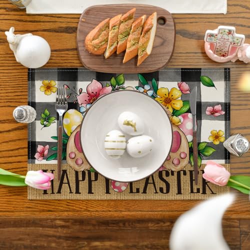 Easter Placemats Set of 4 - Buffalo Plaid Bunny Egg Spring Dinner Decor