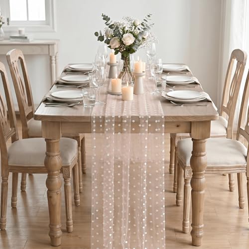 Pink Gauze Flocking Table Runner 10FT for Wedding Holiday Dining - Variation 28" x 120"