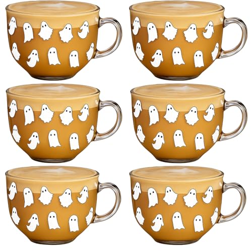 Sliner Halloween Ghost Glass Coffee Mugs Set - 16 oz, Trick-or-Treat Theme