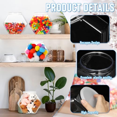 29 Oz Clear Hexagonal Plastic Candy Jar with Lid - Food Storage Container