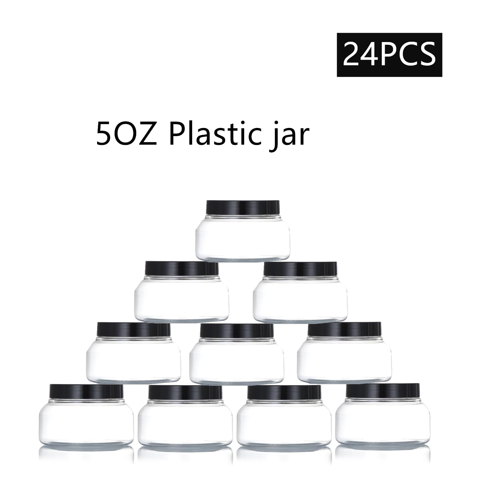 Zentriqlla 24 Pack 5 Oz Plastic Jars with Black Lids, BPA Free Clear Body Scrub Containers, Empty Round Samples Jars for Sugar Scrub, Lotion, Body Butter, Cream