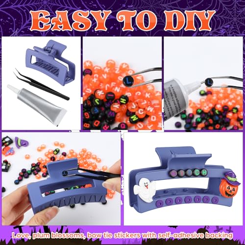 Halloween Colorful DIY Hair Claw Clips Set with Pumpkin Bat Ghost - 8 Pieces - Halloween / Colorful