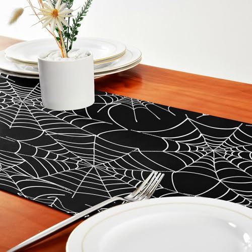 Double-Sided Halloween Spider Web Table Runner 18x72 Inches for Wedding & Party Decor