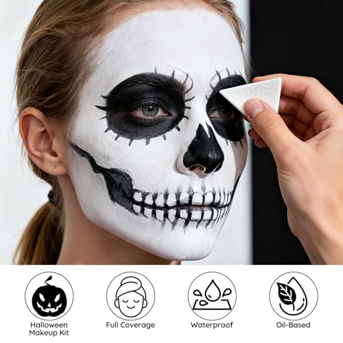 Halloween Skeleton Face Paint Kit - White Black Grey Makeup Set - Variation of Skeleton Makeup Kit