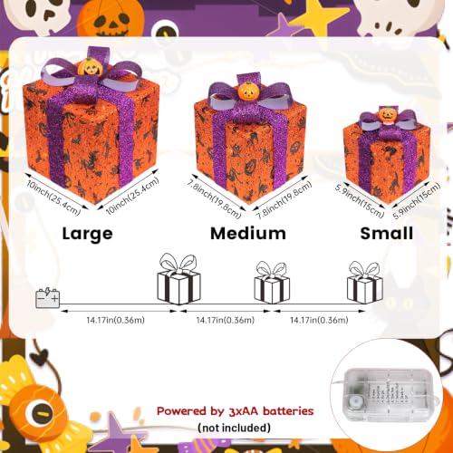 Yudara Halloween Lighted Gift Boxes Set - Orange Bat Spider Web Pumpkin