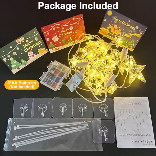 Battery Operated Christmas Window Lights with 46 LEDs & 8 Modes – Stars & Sparkling Decor