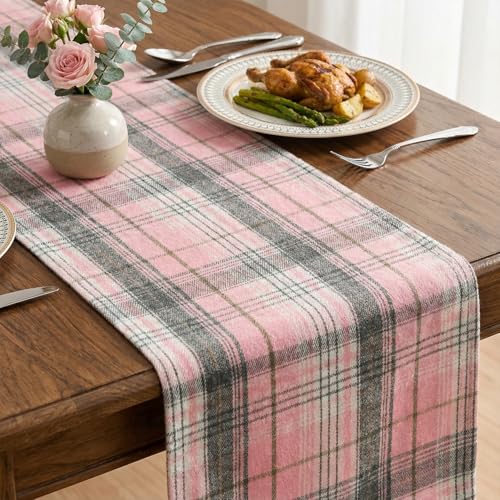 Pink Grey Farmhouse Table Runner 13x120 Inch Spring Holiday Kitchen Decor