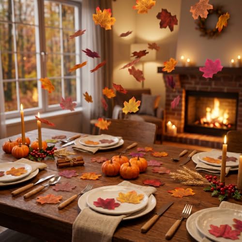 Artificial Fall Maple Leaves Set - 400 Silk Autumn Leaves for Thanksgiving & Fall Decor - Fall Leaf / 400 PC Fall Leaves