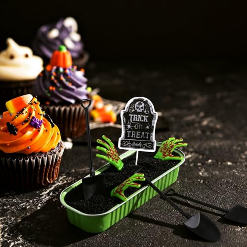 Halloween Zombie Hands Cake Topper Set with Tombstones & Lids - Spooky Party Decor