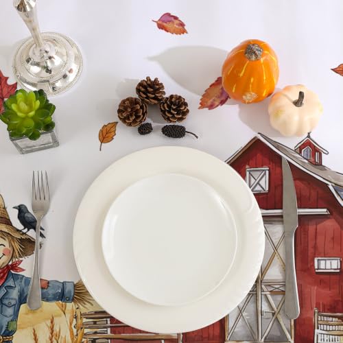 Fall Tablecloth 60x84 Inch Rectangle Pumpkin Fade-Resistant - Scarecrow Variation