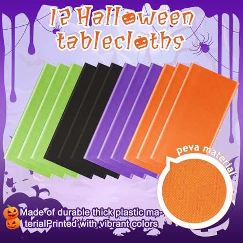 Halloween Disposable Plastic Tablecloth 12pcs - Round 84-inch Waterproof Cover with Color Options