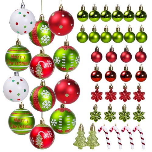 46 Pack Christmas Tree Ornaments Set - Shatterproof Holiday Decorations with Star Toppers