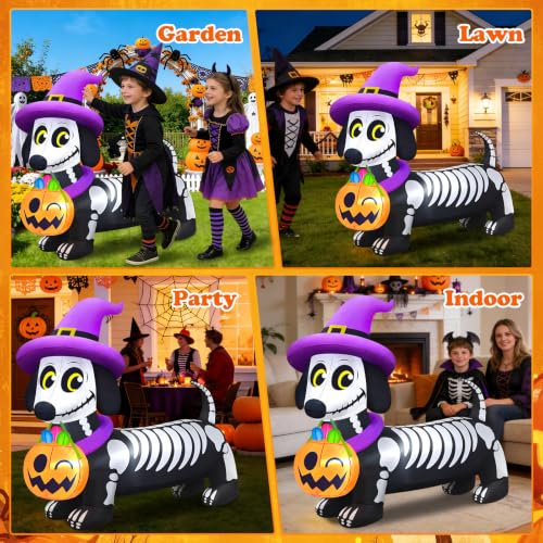 Halloween Inflatable 5FT Skeleton Dachshund Dog Decoration with LED Lights - Spooky Yard Display