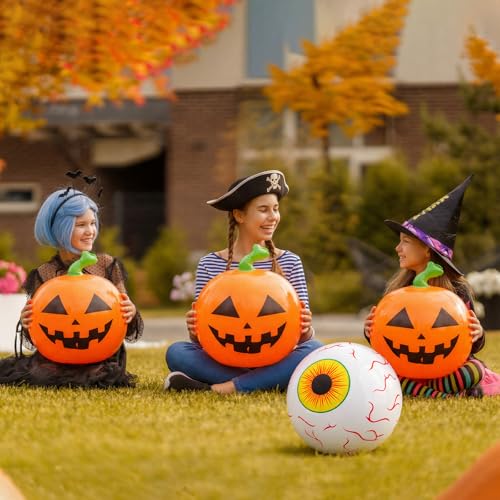 Halloween Pool Floats Set - Inflatable Eyeball and Pumpkin Party Decor