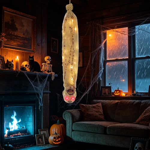 Halloween Decorations Outdoor Animated Hanging Cocoon Corpse - 35 Inch with Sound & Lights - Variation of Hanging Mummy 30"