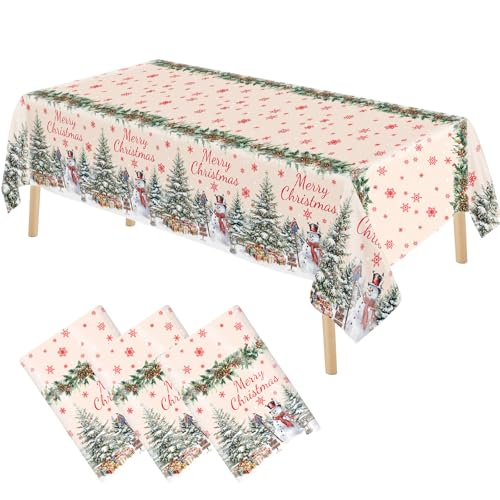 3 Pack Christmas Snowman Snowflake Plastic Tablecloths 54x108in Holiday Party Decor