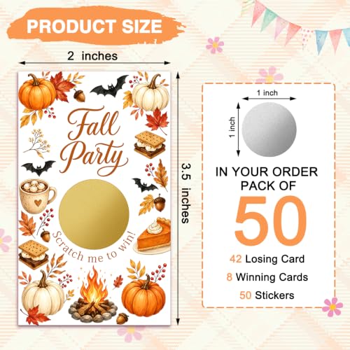 Fall Party Halloween Pumpkins Leaves Scratch Off Cards - Beige219 - 50 Pack