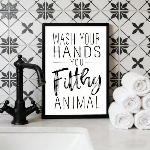 Bathroom Quotes Canvas Wall Art - Black and White Funny Handwashing Quote - 16x24 in - Variation of Bathroom Quotes / 16L x 24W