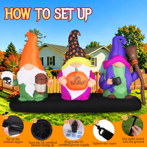 Halloween Inflatable Gnome Decor - 9.4ft Three Dwarfs Outdoor Decoration with LED Lights