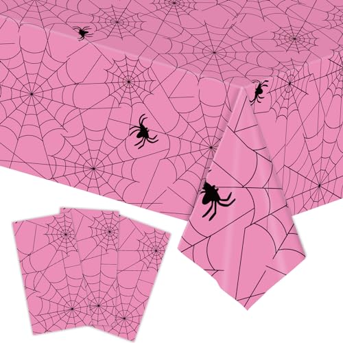 Pink Spider Web Plastic Tablecloth 54x108 Inch Halloween Party Decor - Spiderweb Design