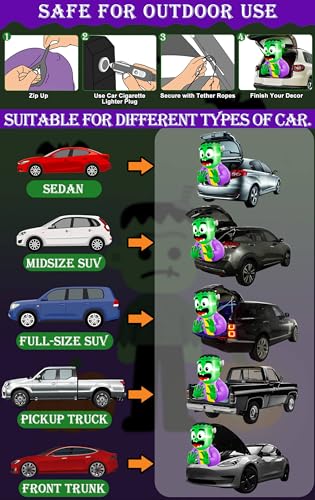 3.5 Ft Inflatable Halloween Zombie Car Decoration Kit with LEDs - Trunk or Treat Prop