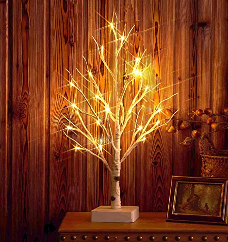 Lighted Easter Tree with Timer - White Birch 24 LED, 18-Inch Tabletop Holiday Decor