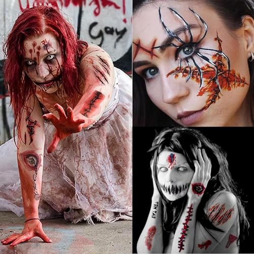Halloween Wound Simulation Tattoo Stickers - 26 Waterproof Fake Injury Sheets