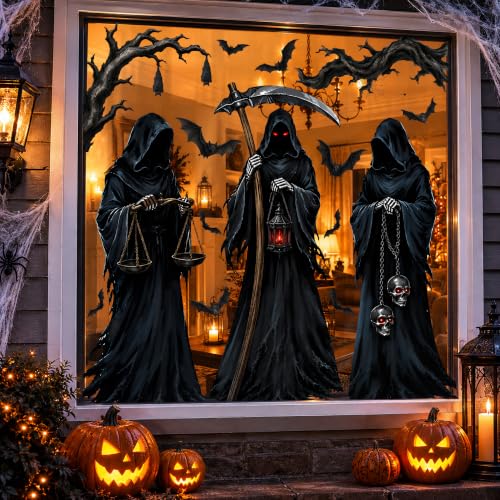 Halloween Grim Reaper Window Clings Set - Large Spooky Decorations