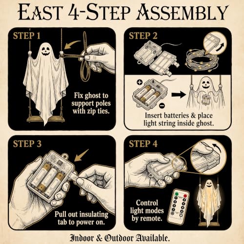 Outdoor 5FT Hanging Swing Ghost Halloween Decoration with LED Lights