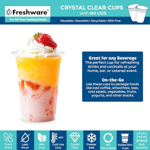 Disposable Plastic Cups 16 Oz Clear Tumblers - Heavy Duty Party Pack, 100 Count