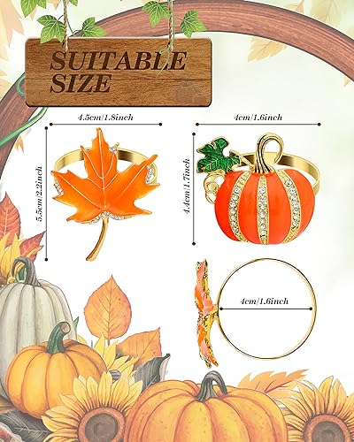 Thanksgiving Pumpkin Napkin Rings Set - 6 Piece Fall Table Decor