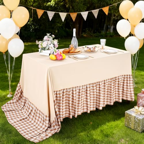 Brown Ruffle Tablecloth - 80 x 120 Inch Waterproof Polyester Rectangular Cover for Holidays & Events