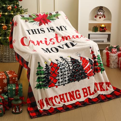 Christmas Movie Watching Blanket - Buffalo Holiday Design, 50 x 60 Inches - Festive Throw for Cozy Season