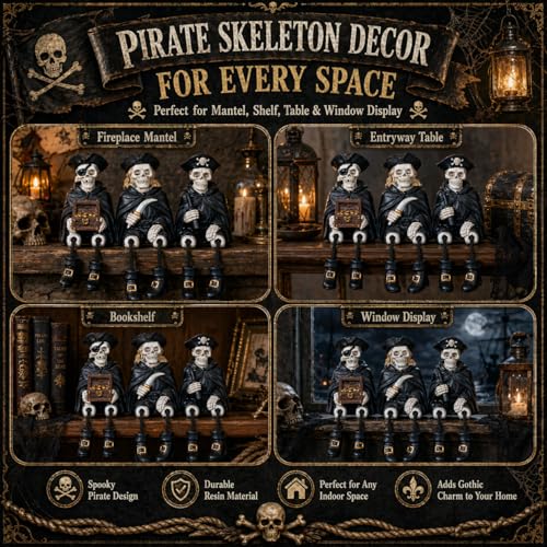3-Piece Pirate Skeleton Decor Set Halloween Indoor Figurines Home Decor