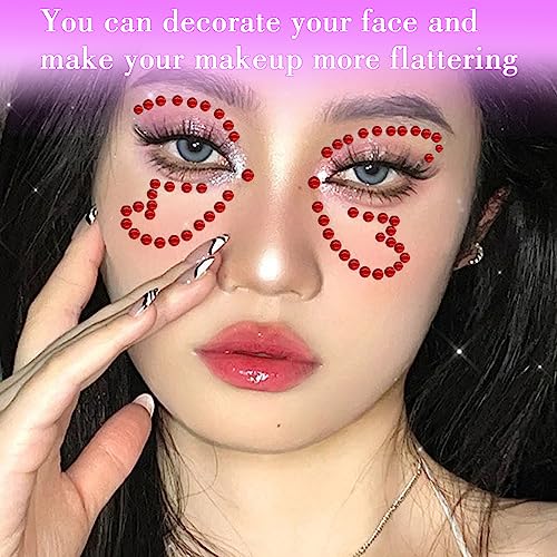 Self-Adhesive Rhinestone Face Gems Set - Red 3/4/5/6mm, 1799 Pcs, Makeup & Body Decoration - Variation 01.a-Red-3/4/5/6mm