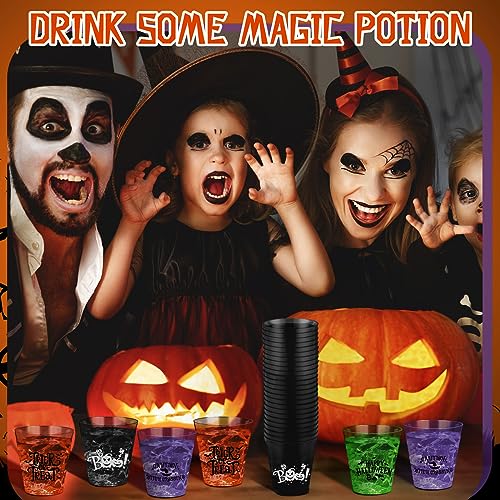 48 Pack Colorful Halloween Plastic Shot Glasses 2oz with Pumpkin & Witch Designs