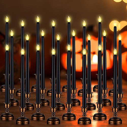 Retisee 24 Pcs 13-Inch Black Flameless LED Candles with Base - Halloween Decor