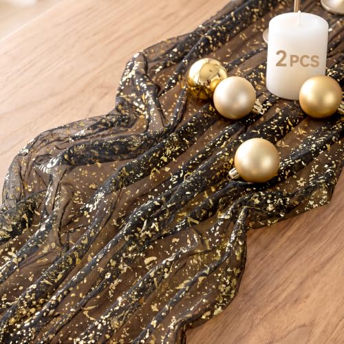 Halloween Black Gold 2-Pack 10FT Glitter Table Runners - Elegant Home Decor