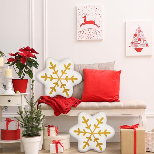 Snowflake Throw Pillows Set - Gold Winter Decorative Cushions, 2 Pieces