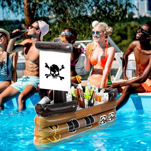 Brown Inflatable Pirate Ship Cooler for Halloween Parties - Vivid