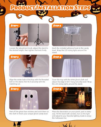 Halloween Ghost Candy Bowl with Remote Control & Adjustable Stand - Glowing Trick-or-Treat Decor