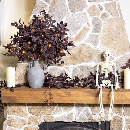Artificial Fall Maple Leaf Stems with Lights - 6 Pack, 24 Inches