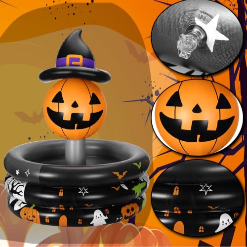 Bright Color Pumpkin with Witch Hat Inflatable Cooler for Halloween Party - Reusable Floating Ice Chest